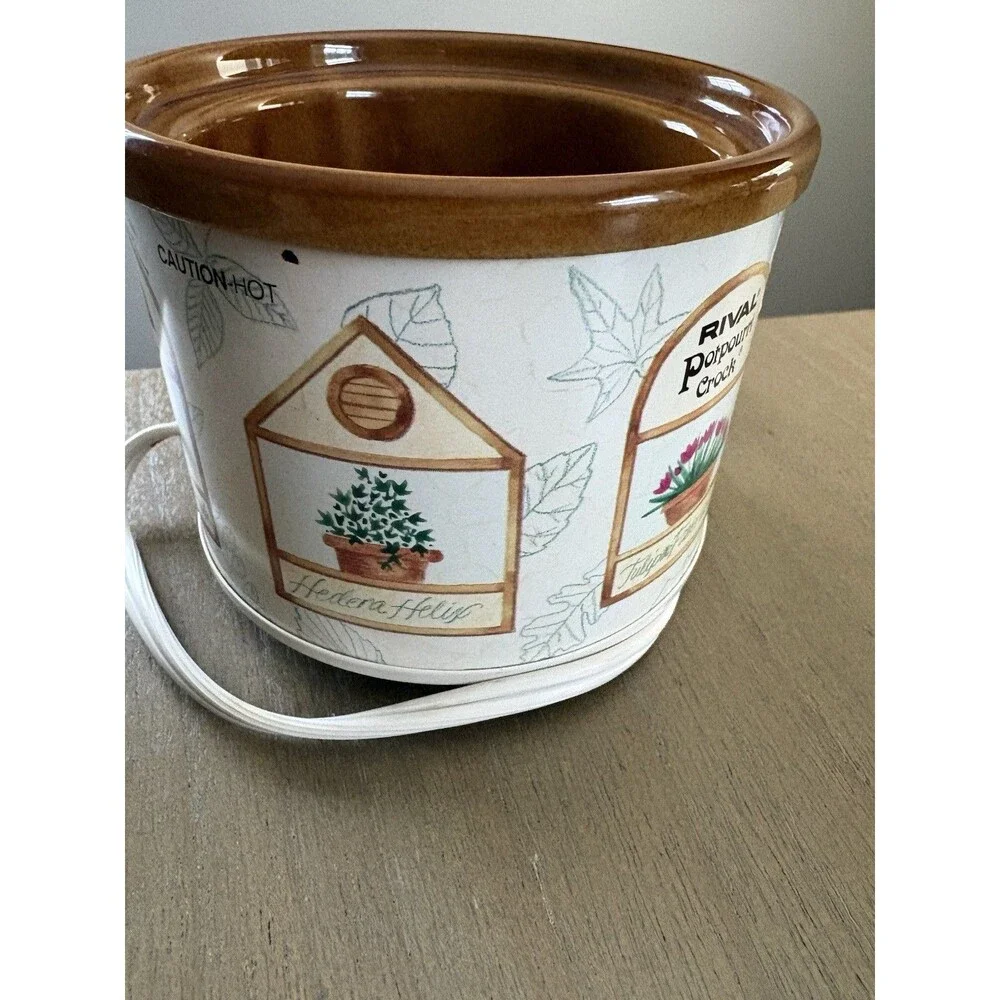 Vintage Rival Potpourri Crock Electric Simmer Pot Botanicals Herb Garden Cottage